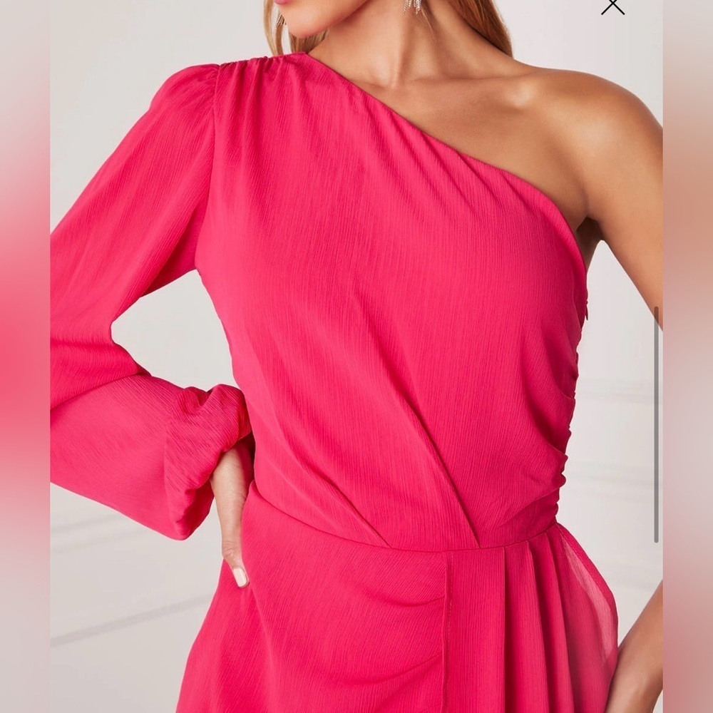 Vici Las Vegas One Shoulder Fringe Trim Pink Mini Dress XL - Picture 3 of 12